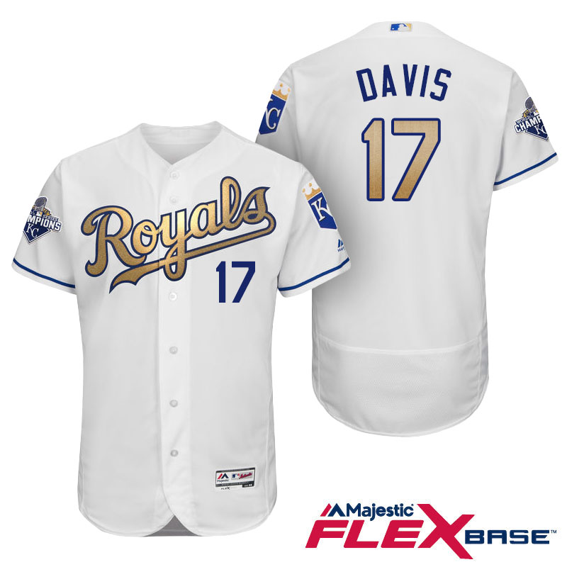 Wade Davis #17 Kansas City Royals White Champions Gold Program Flexbase Authentic Player Jersey