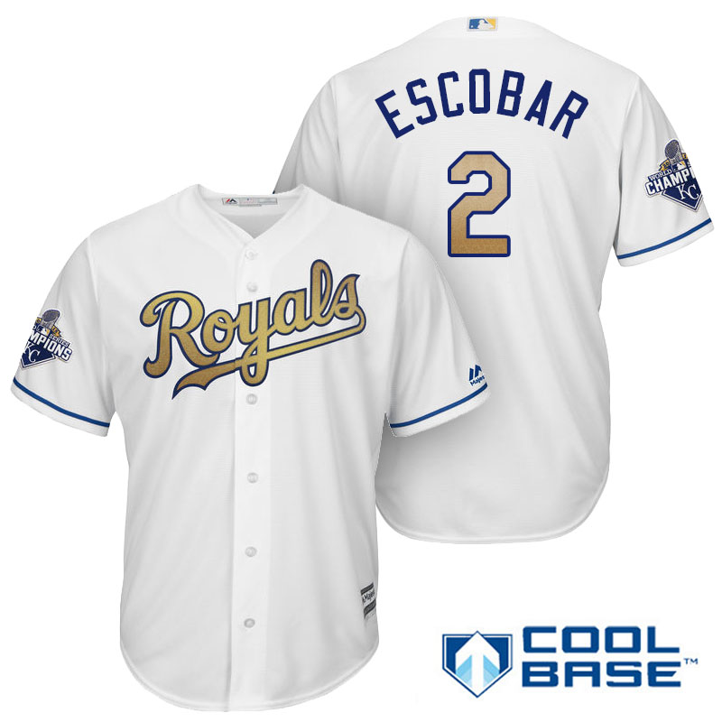 Alcides Escobar #2 Kansas City Royals White Champions Gold Program Cool Base Player Jersey