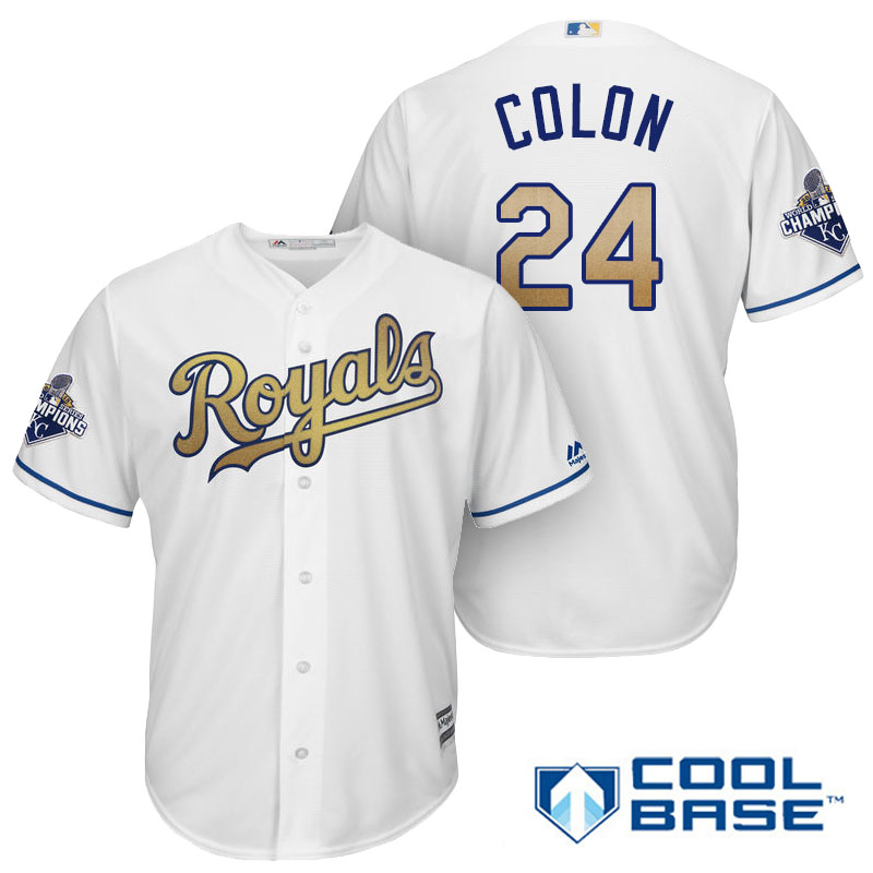 Christian Colon #24 Kansas City Royals White Champions Gold Program Cool Base Player Jersey