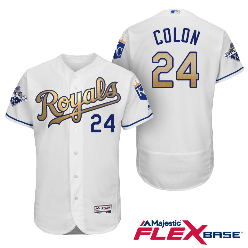 Christian Colon #24 Kansas City Royals White Champions Gold Program Flexbase Authentic Player Jersey