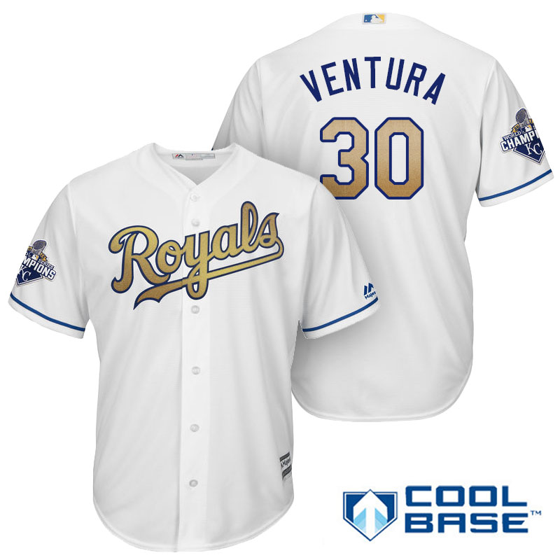 Yordano Ventura #30 Kansas City Royals White Champions Gold Program Cool Base Player Jersey