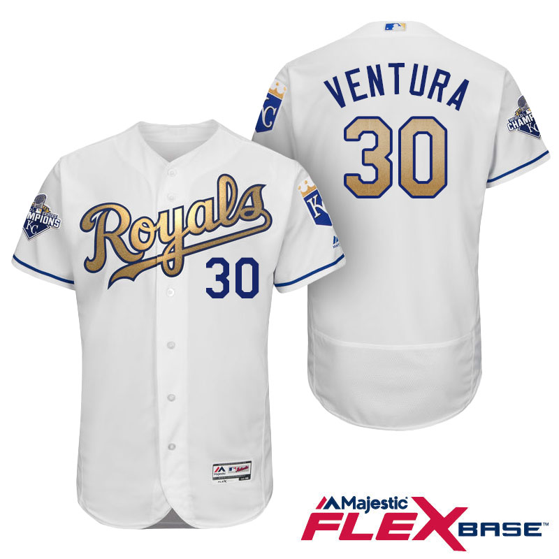 Yordano Ventura #30 Kansas City Royals White Champions Gold Program Flexbase Authentic Player Jersey