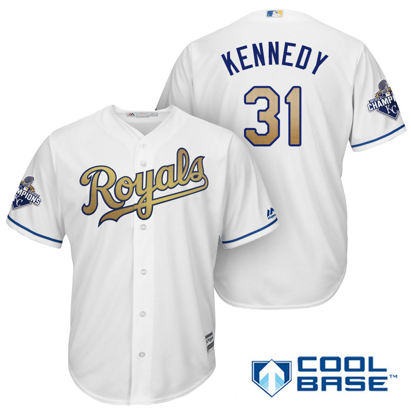 Ian Kennedy #31 Kansas City Royals White Champions Gold Program Cool Base Player Jersey