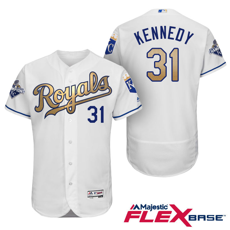 Ian Kennedy #31 Kansas City Royals White Champions Gold Program Flexbase Authentic Player Jersey