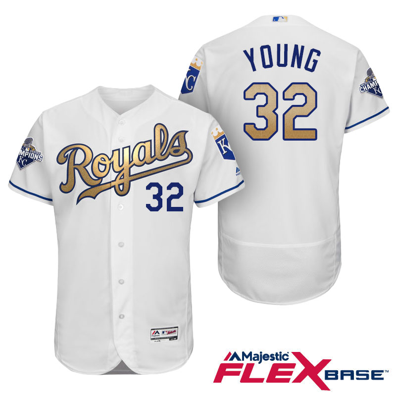 Chris Young #32 Kansas City Royals White Champions Gold Program Flexbase Authentic Player Jersey