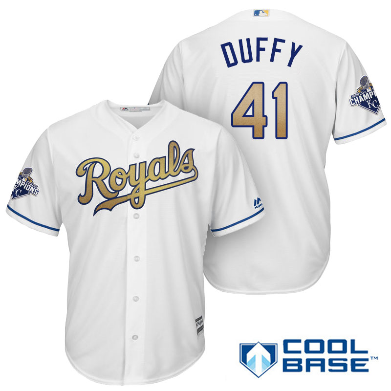 Danny Duffy #41 Kansas City Royals White Champions Gold Program Cool Base Player Jersey