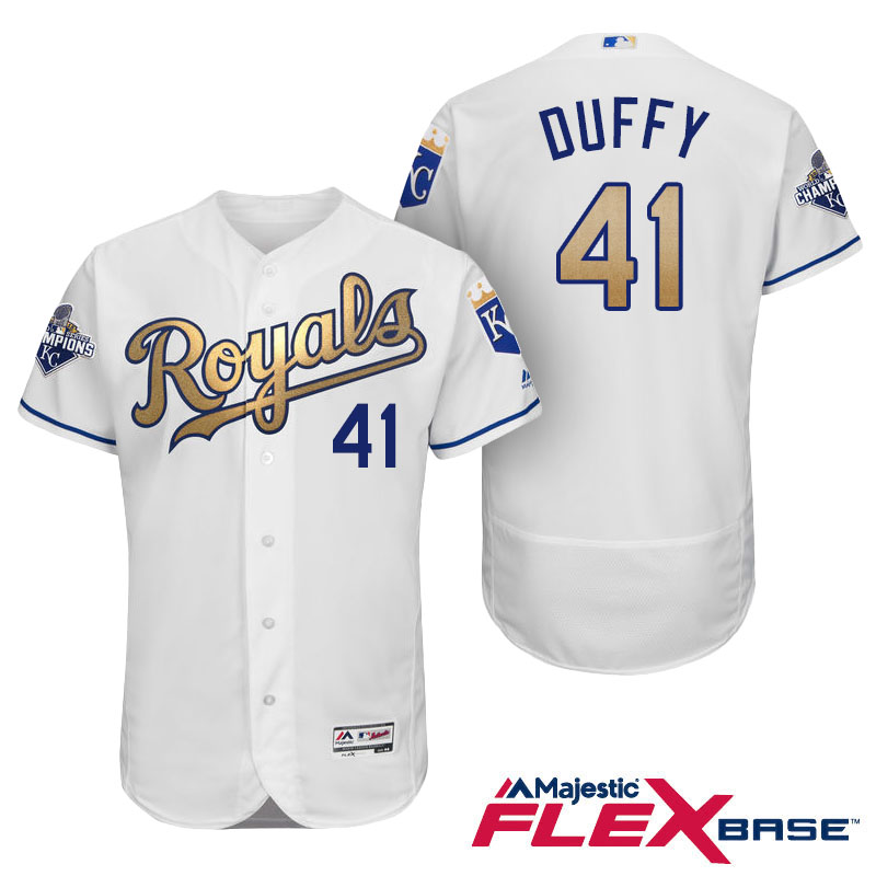 Danny Duffy #41 Kansas City Royals White Champions Gold Program Flexbase Authentic Player Jersey