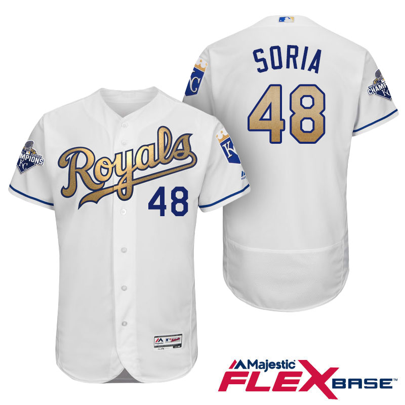 Joakim Soria #48 Kansas City Royals White Champions Gold Program Flexbase Authentic Player Jersey