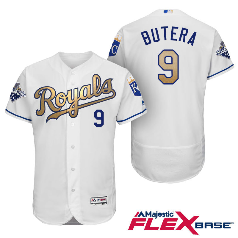 Drew Butera #9 Kansas City Royals White Champions Gold Program Flexbase Authentic Player Jersey