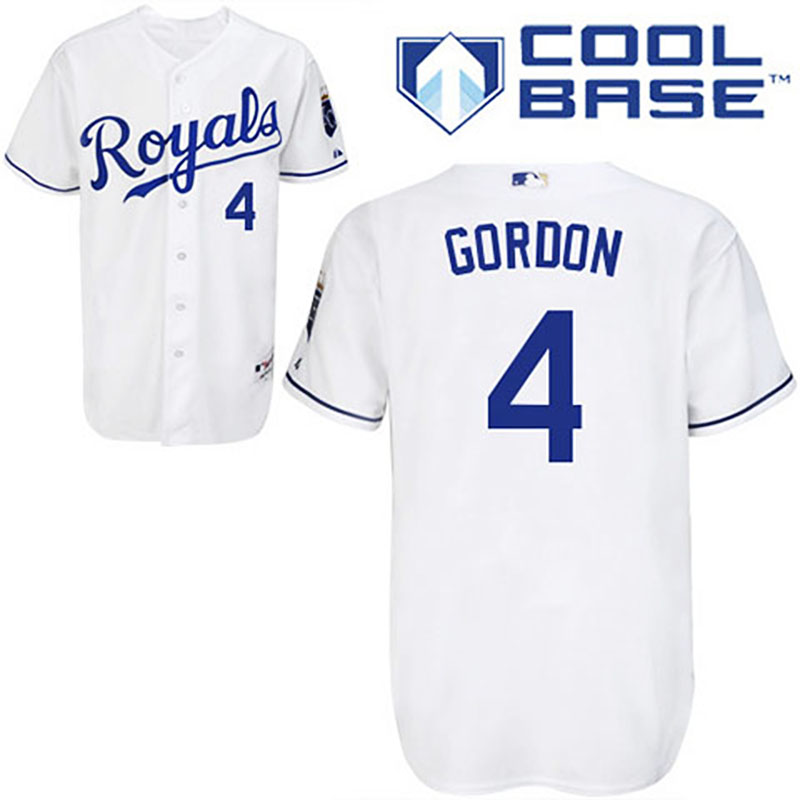 Kansas City Royals #4 Alex Gordon White Home Cool Base Jersey