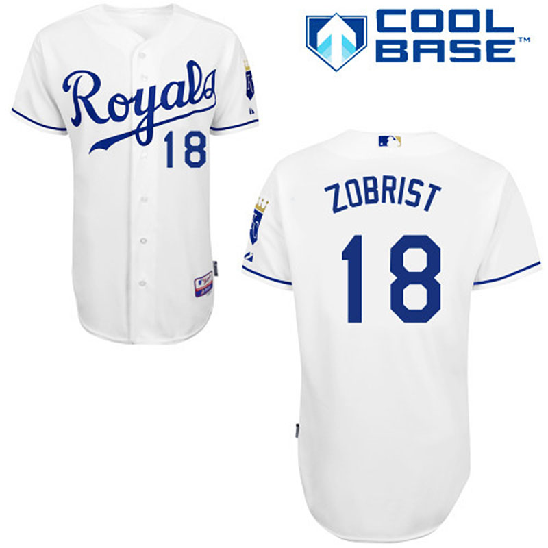 Kansas City Royals #18 Ben Zobrist White Home Cool Base Jersey