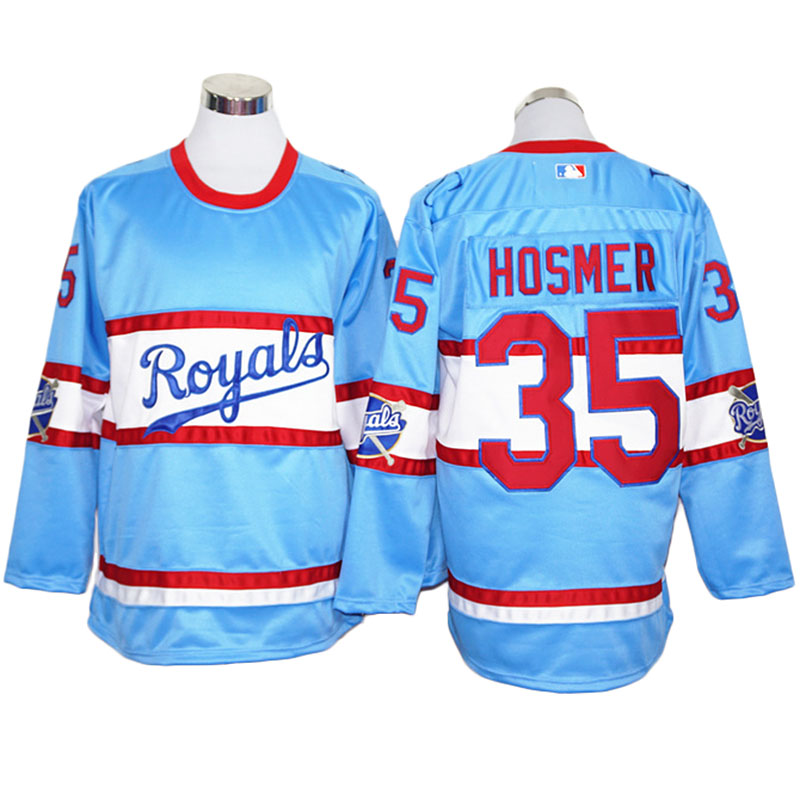 Kansas City Royals Eric Hosmer #35 Blue long sleeve Block Jersey