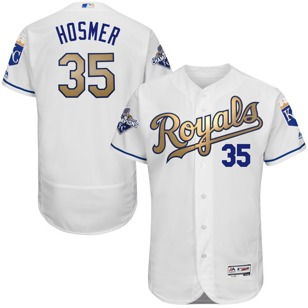 Eric Hosmer #35 Kansas City Royals Majestic White World Series Champions Gold Program Flexbase Authentic Collection Player Jersey