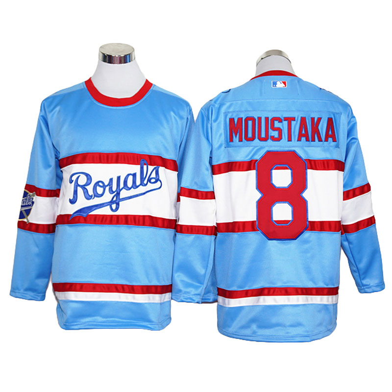 Kansas City Royals Mike Moustakas #8 Blue long sleeve Block Jersey