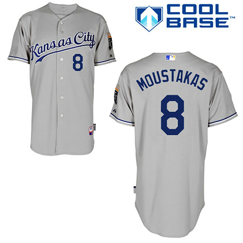 Kansas City Royals #8 Mike Moustakas Gray Road Cool Base Jersey