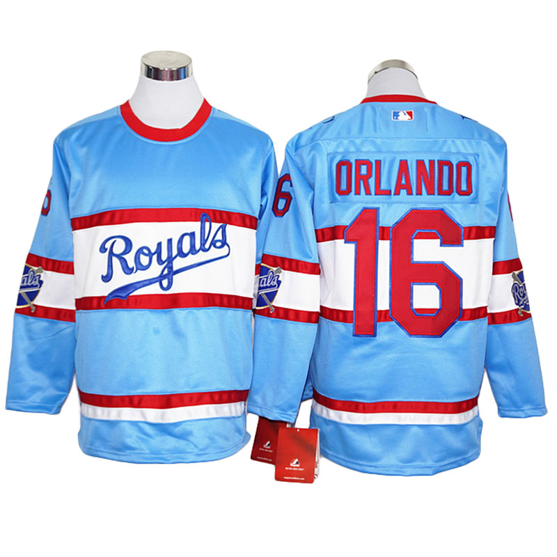 Kansas City Royals Paulo Orlando #16 Blue long sleeve Block Jersey