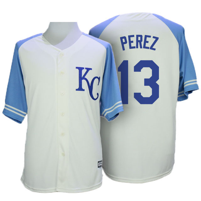 Kansas City Royals #13 Salvador Perez White Authentic Cool Base Jersey