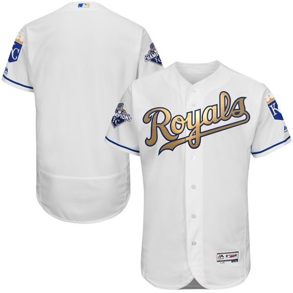 Kansas City Royals Majestic White World Series Champions Gold Program Flexbase Authentic Collection Team Jersey