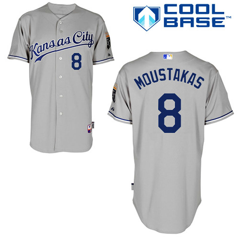 Kansas City Royals #8 Mike Moustakas Men's Authentic Grey Road Majestic MLB Cool Base Jersey