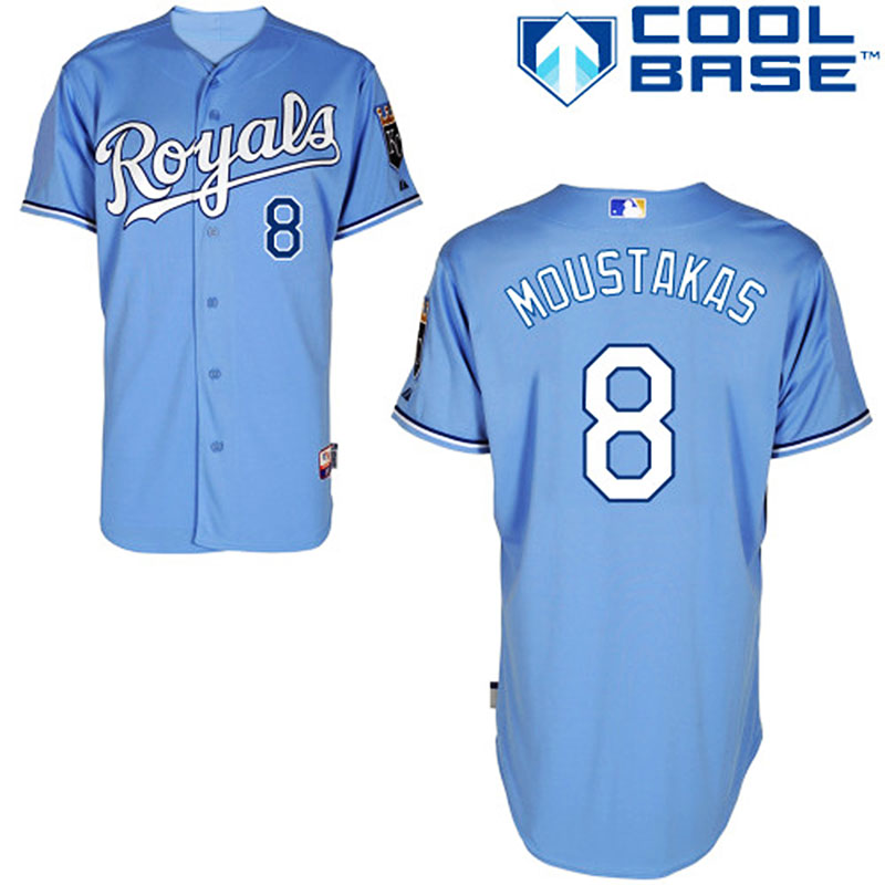 Kansas City Royals #8 Mike Moustakas Men's Authentic Powder Blue Alternate Majestic MLB Cool Base Jersey