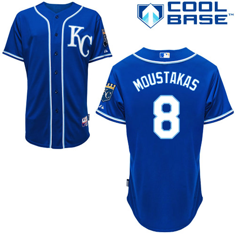 Kansas City Royals #8 Mike Moustakas Men's Authentic Royal Blue Alternate Majestic MLB Cool Base Jersey