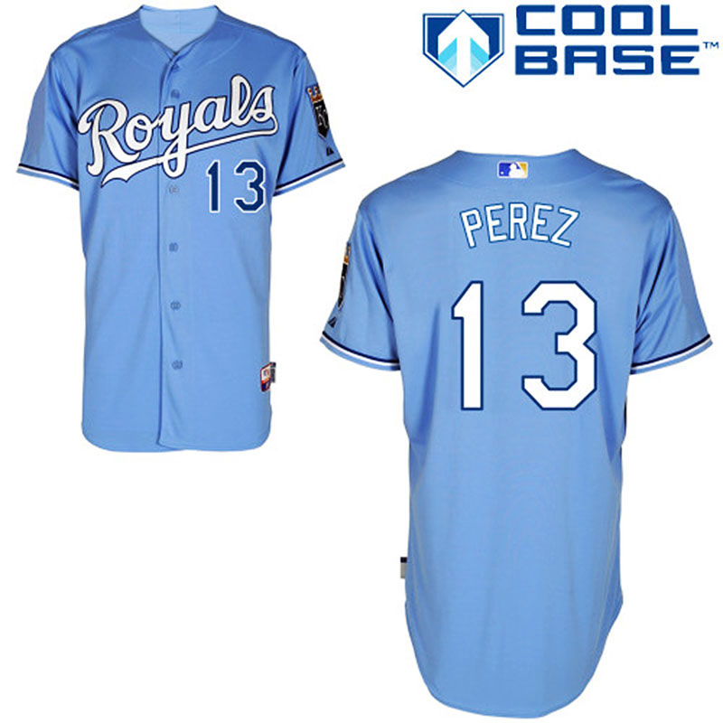 Kansas City Royals #13 Salvador Perez Men's Authentic Powder Blue Alternate Majestic MLB Cool Base Jersey