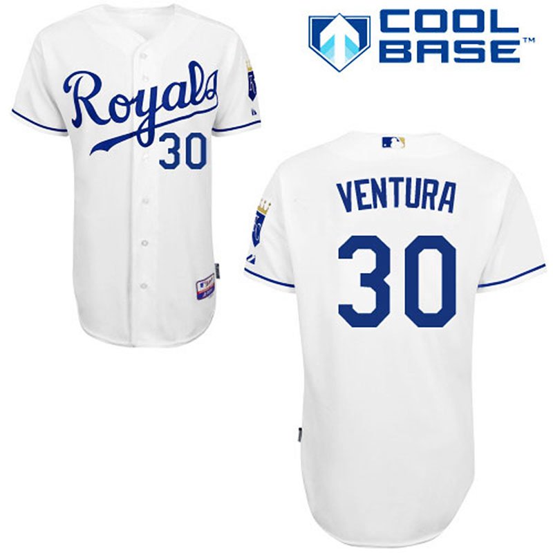 Kansas City Royals #30 Yordano Ventura Men's Authentic White Home Majestic MLB Cool Base Jersey