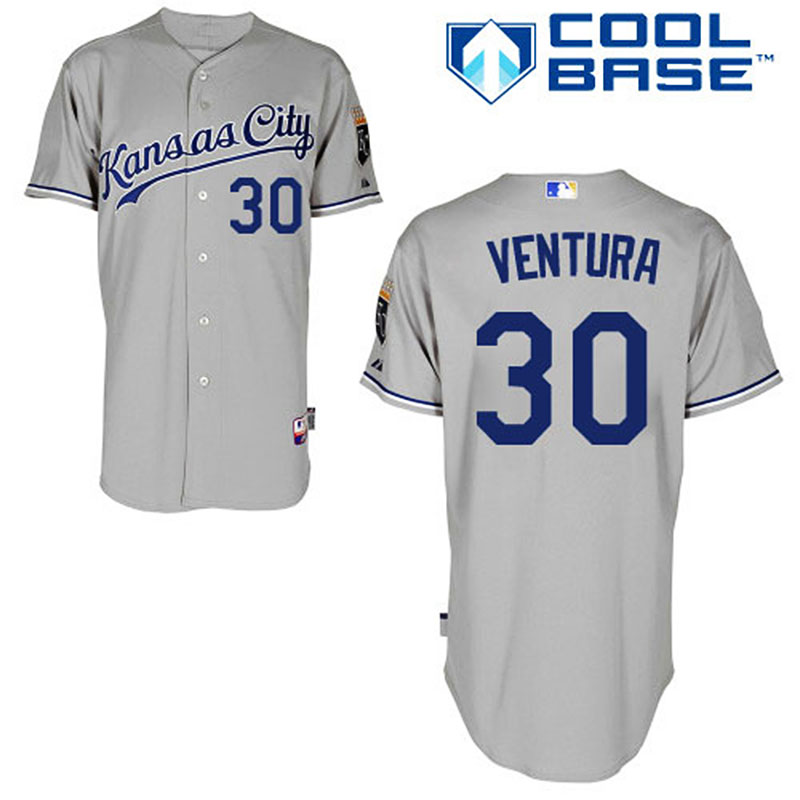 Kansas City Royals #30 Yordano Ventura Men's Authentic Grey Road Majestic MLB Cool Base Jersey