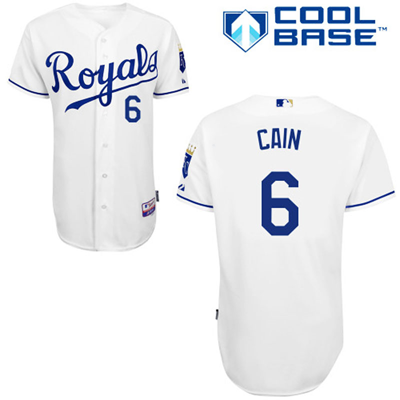 Kansas City Royals #6 Lorenzo Cain Men's Authentic White Home Majestic MLB Cool Base Jersey