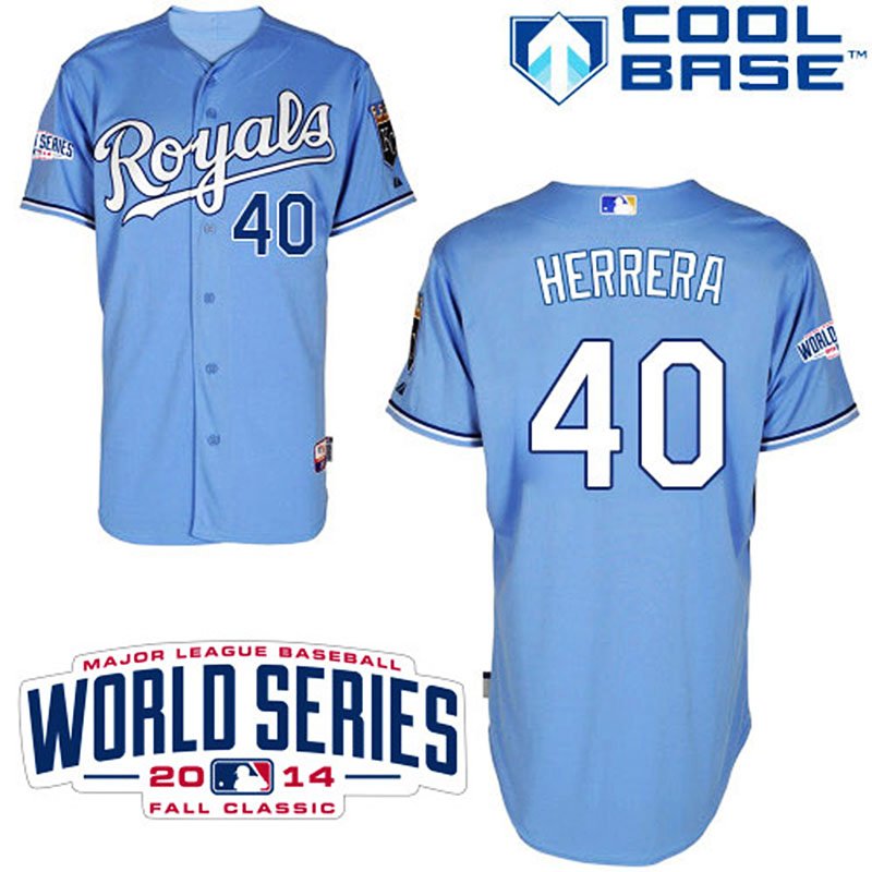 Kansas City Royals #40 Kelvin Herrera Men's Authentic Powder Blue Alternate Majestic MLB W/2014 World Series Cool Base Jersey