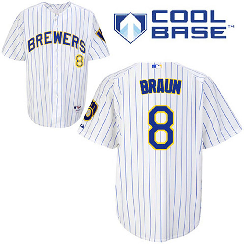 Milwaukee Brewers #8 Ryan Braun Youth White(blue stripe) Cool Base Jersey