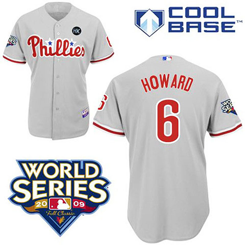 Philadelphia Phillies #6 Ryan Howard Cool Base Grey with 2009 World Series HK Patch Jersey