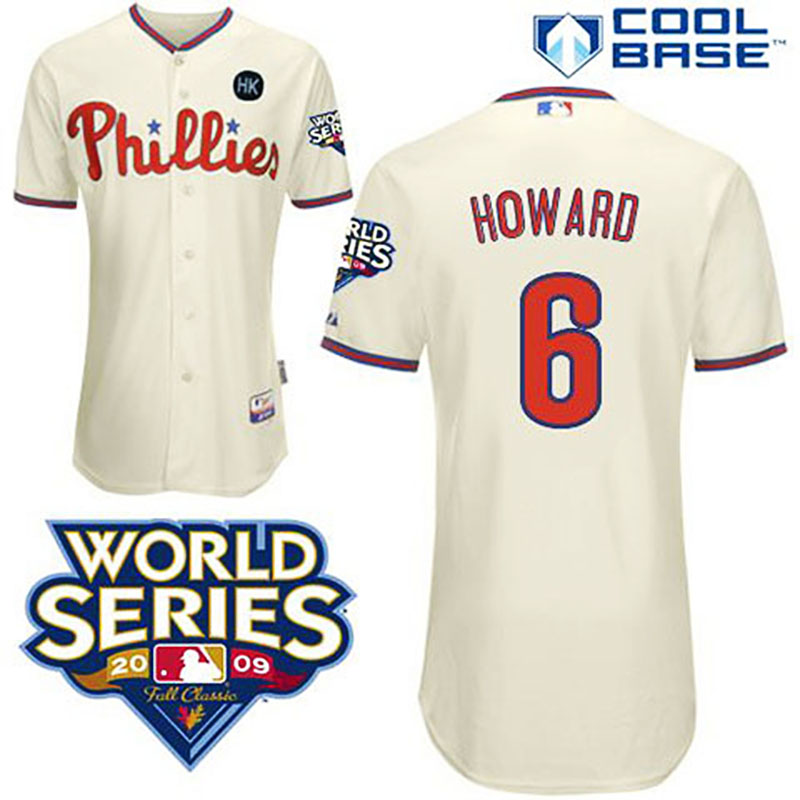 Philadelphia Phillies #6 Ryan Howard Cream Cool Base with 2009 World Series HK Patch Jersey