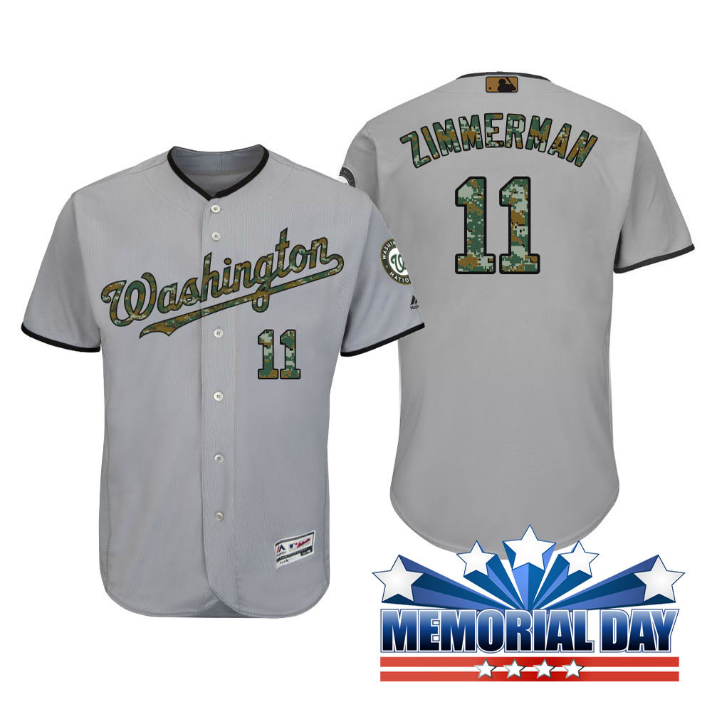 Washington Nationals Ryan Zimmerman #11 Gray Camo Fashion 2016 Memorial Day Cool Base Jersey