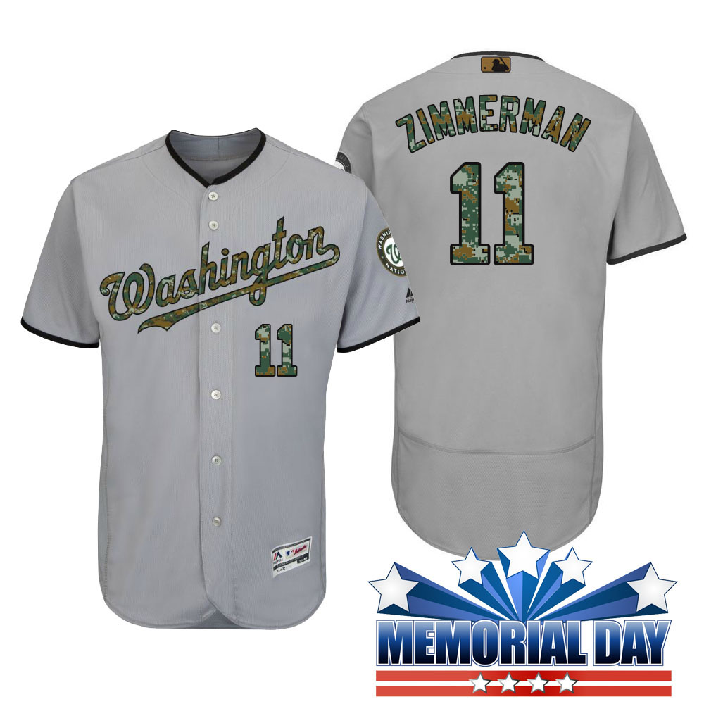 Washington Nationals Ryan Zimmerman #11 Gray Camo Fashion 2016 Memorial Day Flex Base Jersey