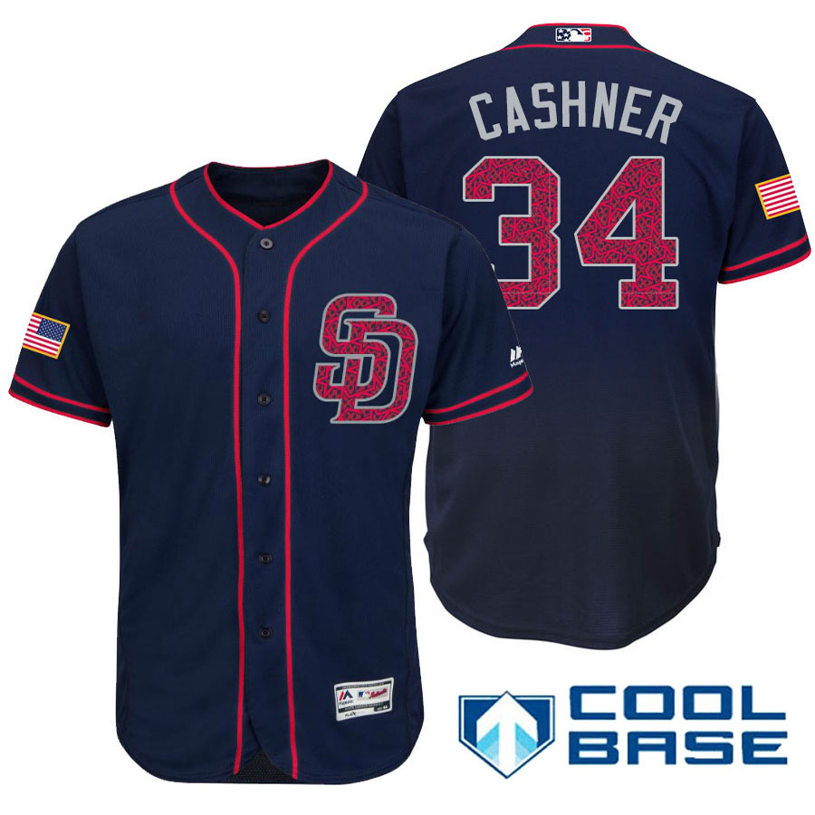 San Diego Padres #34 Andrew Cashner Navy Stars & Stripes 2016 Independence Day Cool Base Jersey