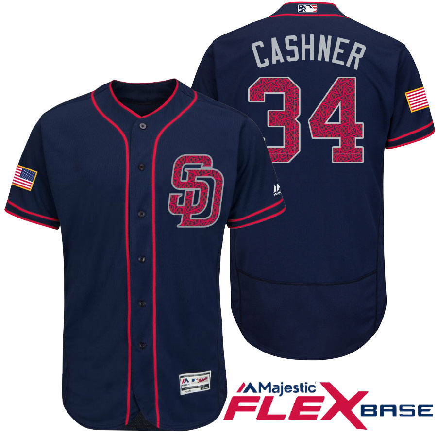 San Diego Padres #34 Andrew Cashner Navy Stars & Stripes 2016 Independence Day Flex Base Jersey