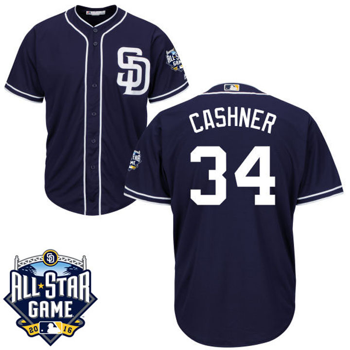 San Diego Padres Andrew Cashner #34 Majestic Navy 2016 All-Star Patch Authentic Cool Base Jersey