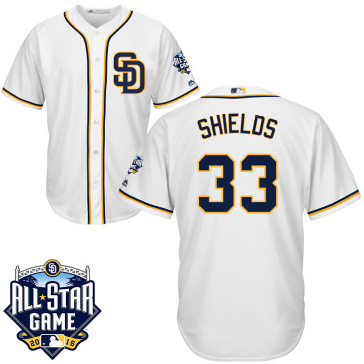 San Diego Padres James Shields #33 Majestic White 2016 All-Star Patch Authentic Cool Base Jersey