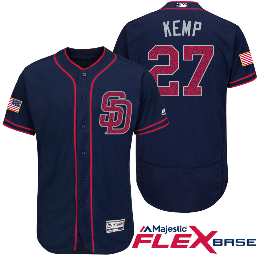 San Diego Padres #27 Matt Kemp Navy Stars & Stripes 2016 Independence Day Flex Base Jersey