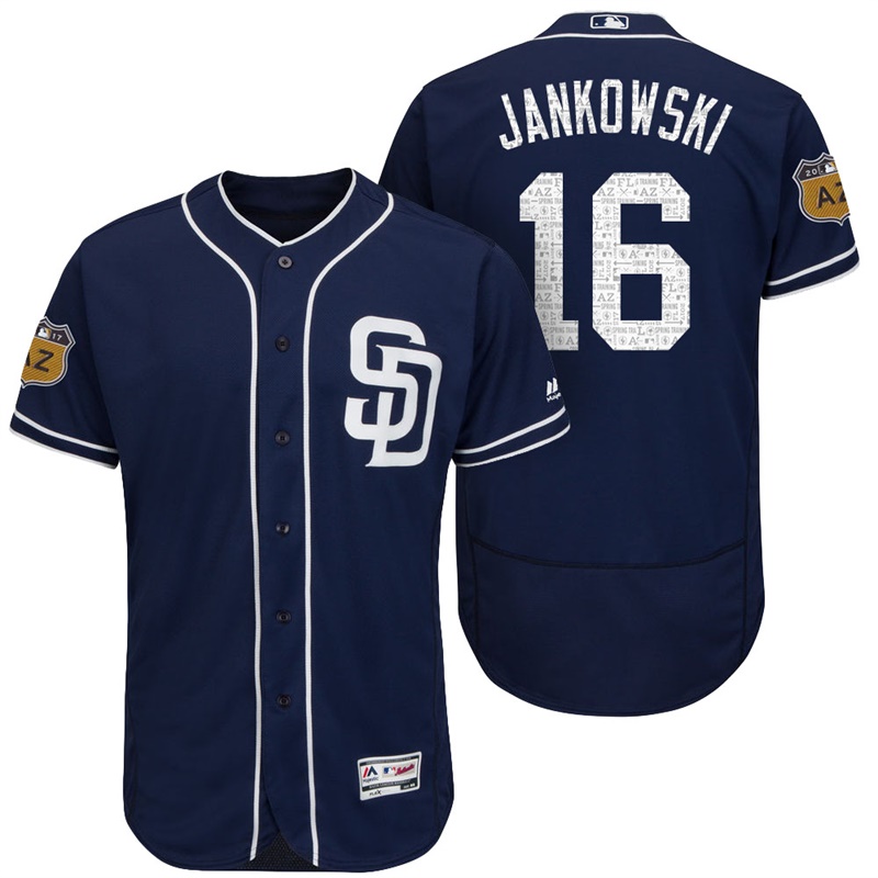 San Diego Padres Travis Jankowski #16 Navy 2017 Spring Training Cactus League Patch Authentic Collection Flex Base Jersey