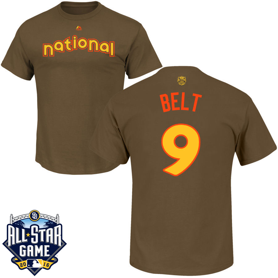 San Francisco Giants Brandon Belt #9 Brown 2016 MLB All-Star Game National League Name & Number T-Shirt