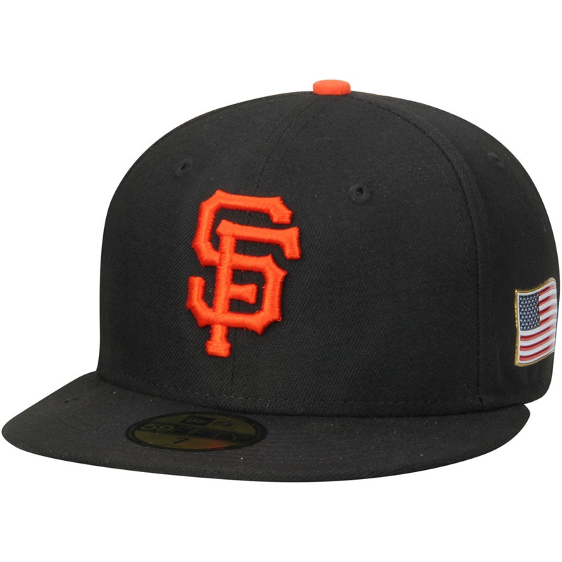 San Francisco Giants Black On Field 9/11 Side Patch US Flag 59FIFTY Flex Hat