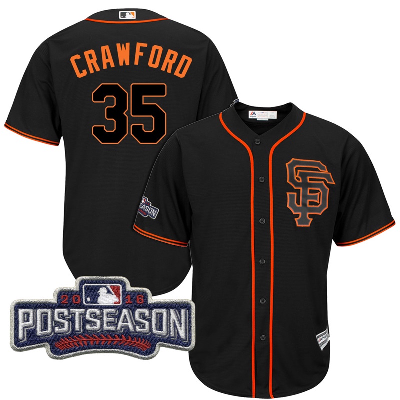 San Francisco Giants Brandon Crawford #35 Black 2016 Postseason Patch Cool Base Jersey