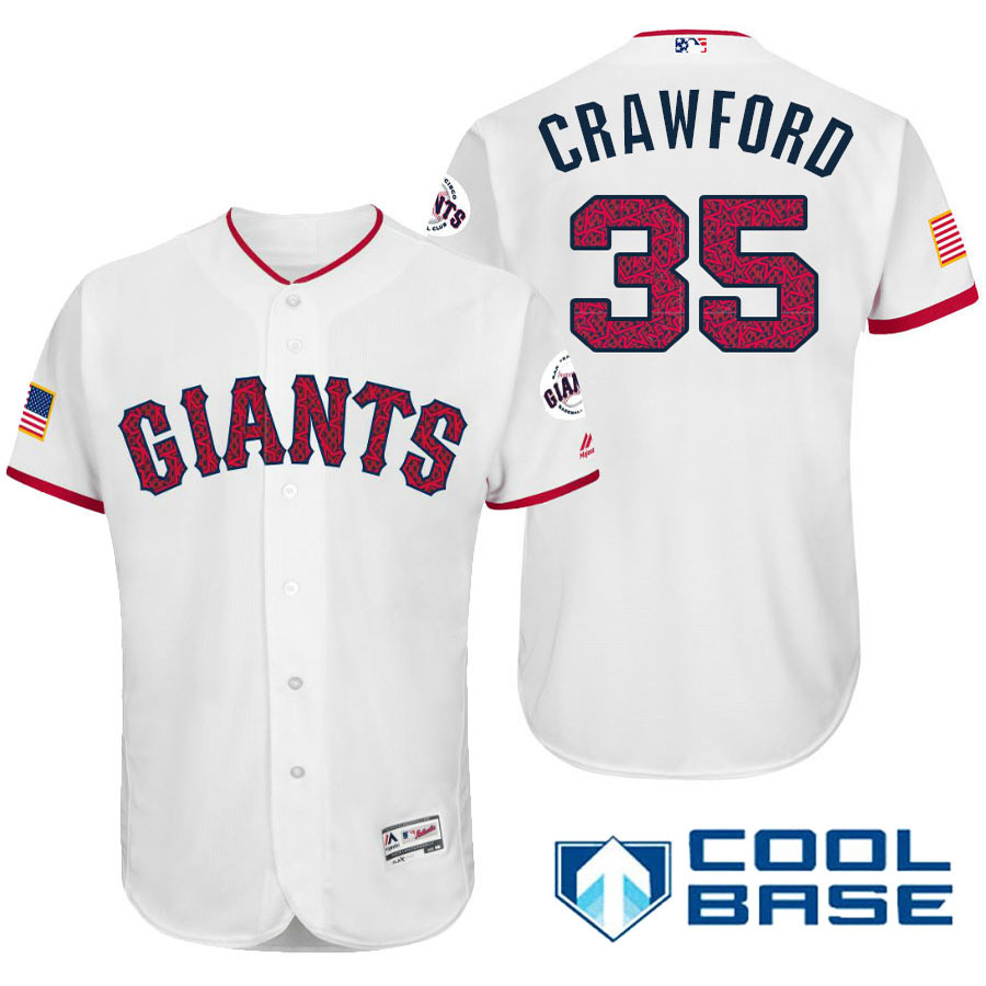 San Francisco Giants #35 Brandon Crawford White Stars & Stripes 2016 Independence Day Cool Base Jersey