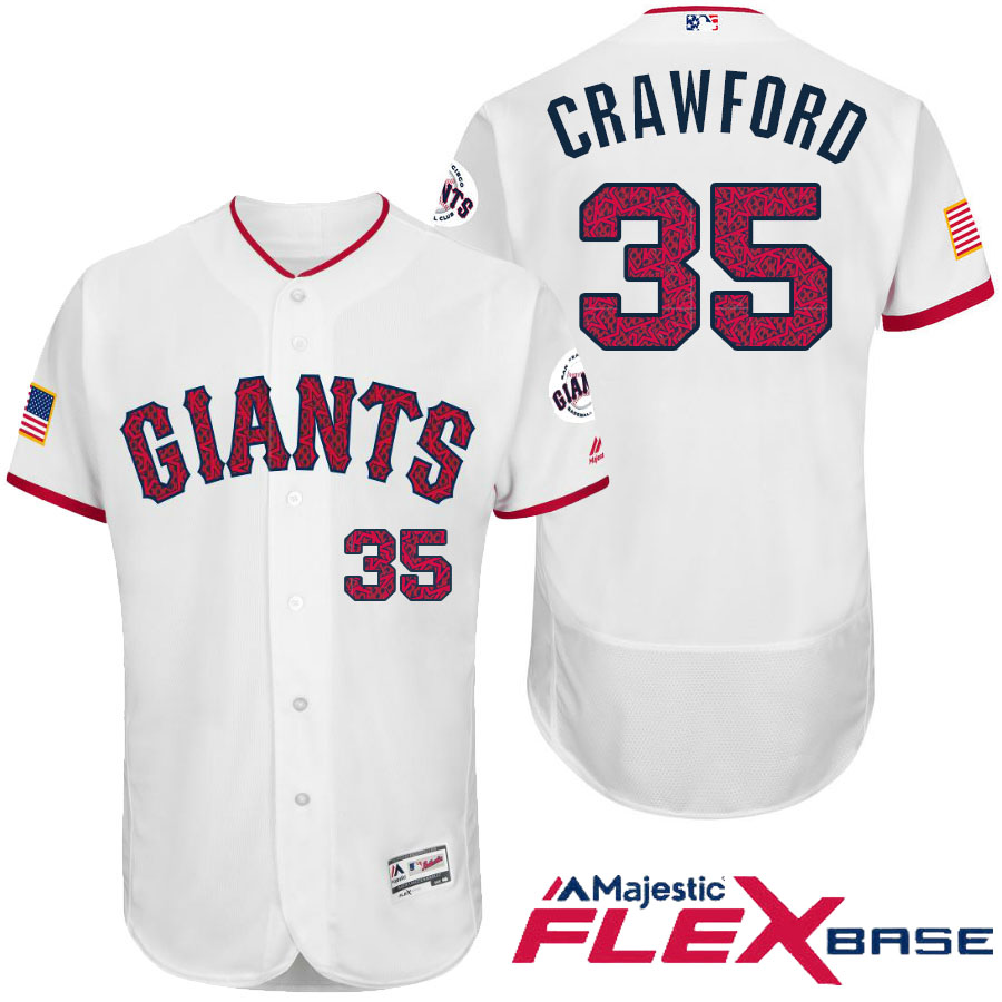 San Francisco Giants #35 Brandon Crawford White Stars & Stripes 2016 Independence Day Flex Base Jersey