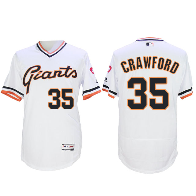 San Francisco Giants Brandon Crawford #35 Majestic White Throwback Flex Base Jersey