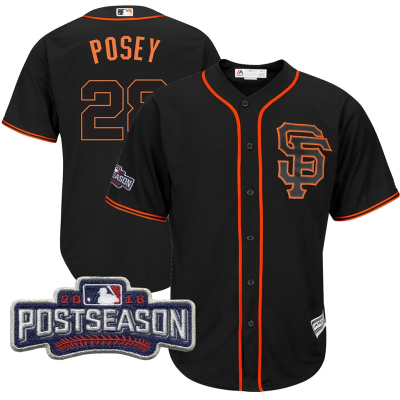 San Francisco Giants Buster Posey #28 Black 2016 Postseason Patch Cool Base Jersey