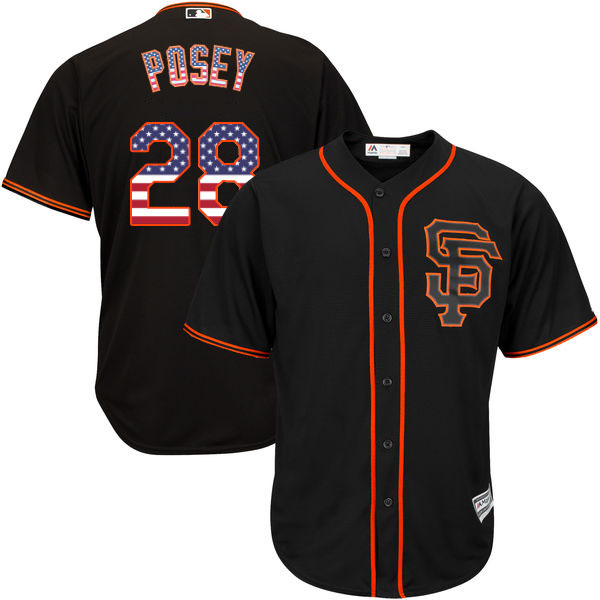 San Francisco Giants #28 Buster Posey Black Stars and Stripes Cool Base Jersey