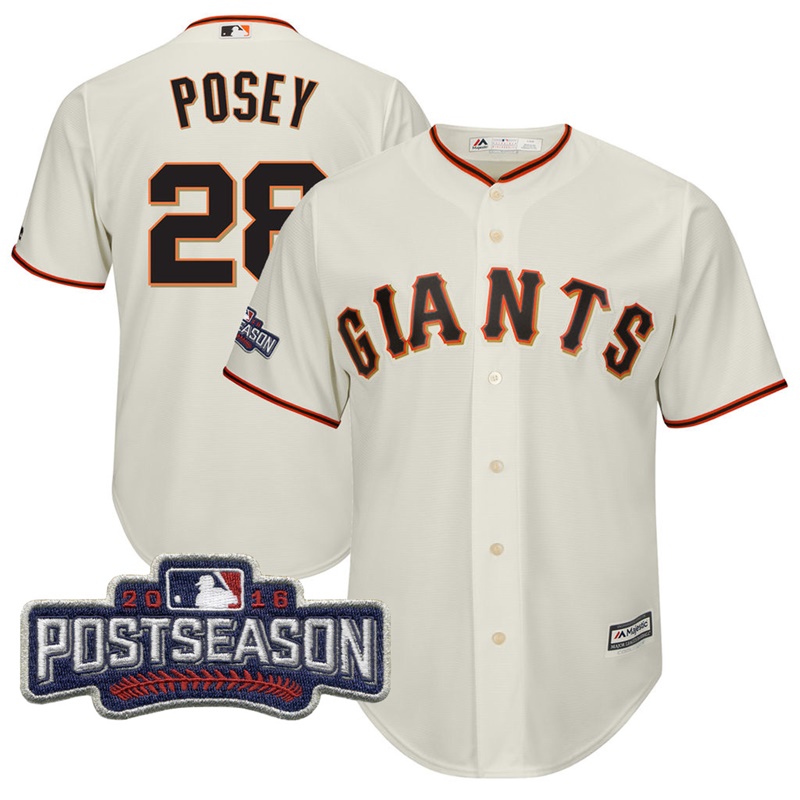 San Francisco Giants Buster Posey #28 Cream 2016 Postseason Patch Cool Base Jersey